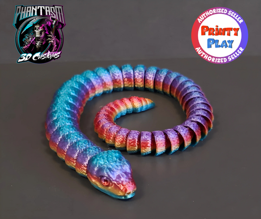 3D Printed Amazonian Snake - Vibrant Rainbow - 13-inches long!