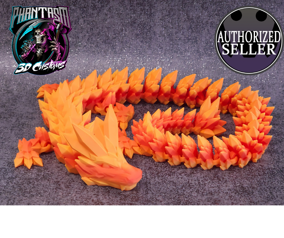 3D Printed Crystal Dragon -Fiery Orange - 27 inches long!