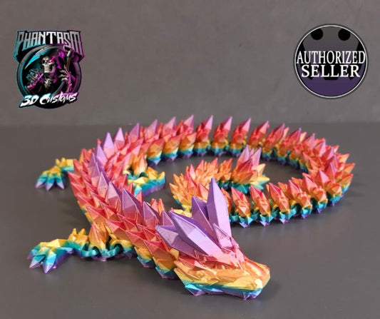 3D Printed Crystal Dragon - Vibrant Rainbow - 27 inches long!