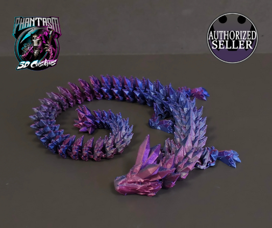 3D Printed Crystal Dragon - Purple/Silver/Blue - 13-inches long!