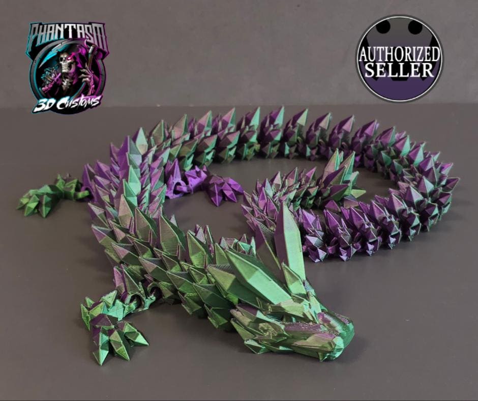 3D Printed Crystal Dragon - Purple/Green - 27 inches long!