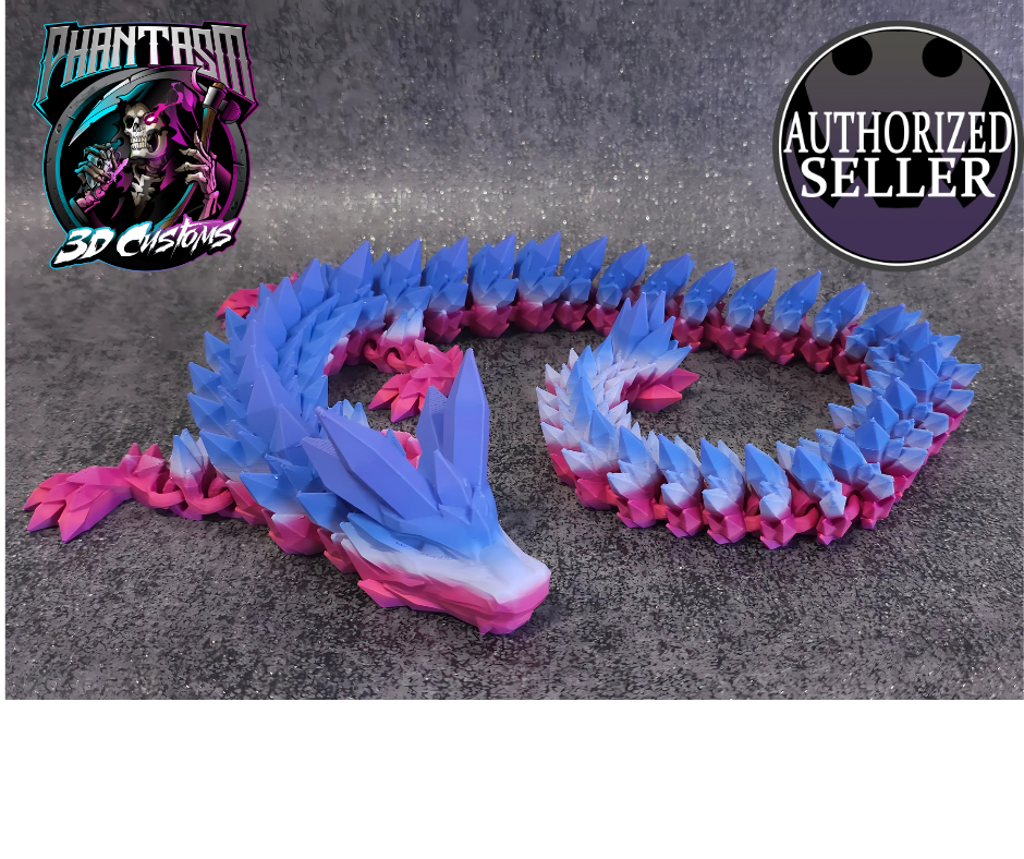 3D Printed Crystal Dragon - Phantasm Blue/Pink - 27 inches long!