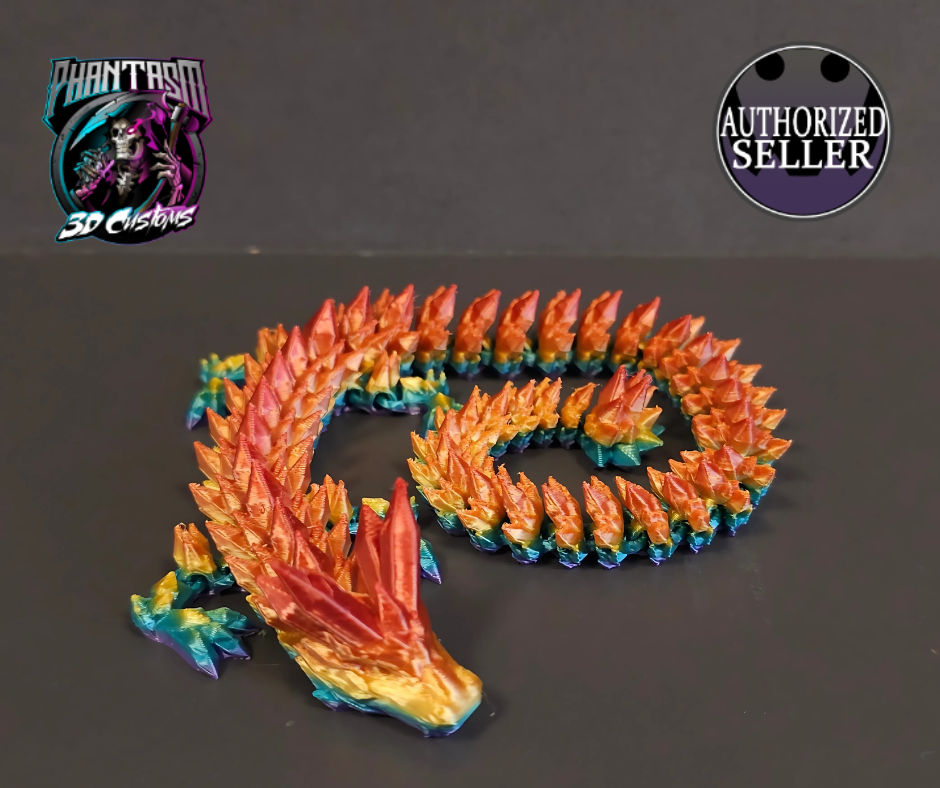 3D Printed Crystal Dragon - Vibrant Rainbow - 13-inches long!