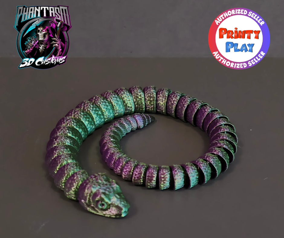 3D Printed Amazonian Snake - Purple/Green - 13-inches long!