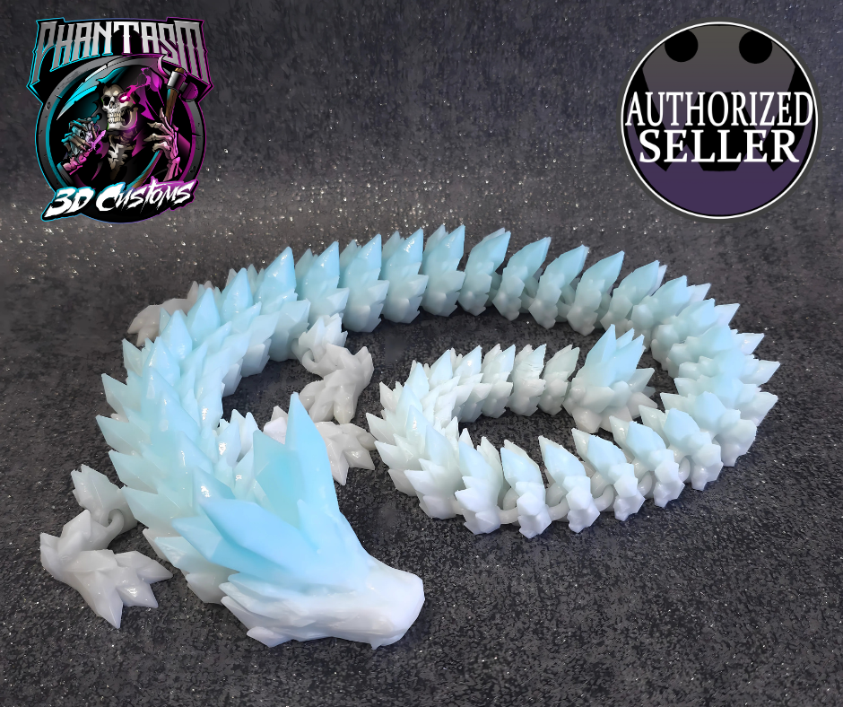 3D Printed Crystal Dragon - Ice White/Blue - 27 inches long!