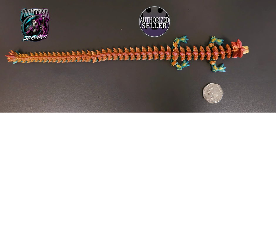 3D Printed Crystal Dragon - Vibrant Rainbow - 13-inches long!