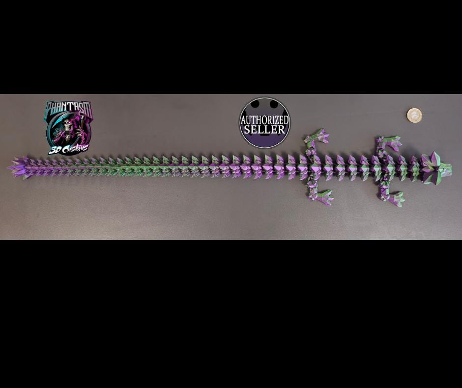 3D Printed Crystal Dragon - Purple/Green - 27 inches long!