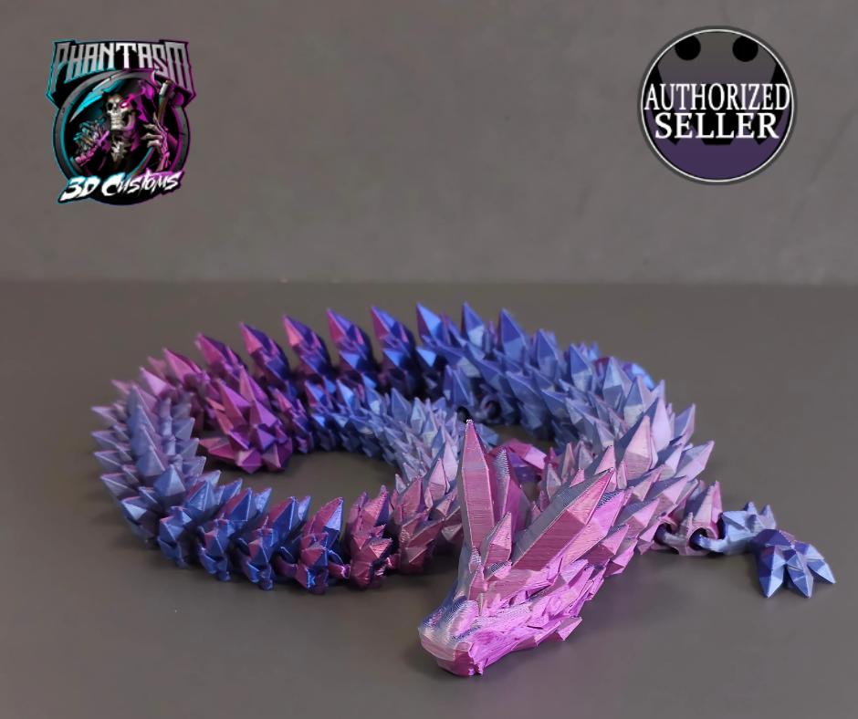 3D Printed Crystal Dragon - Purple/Blue/Silver - 27 inches long!