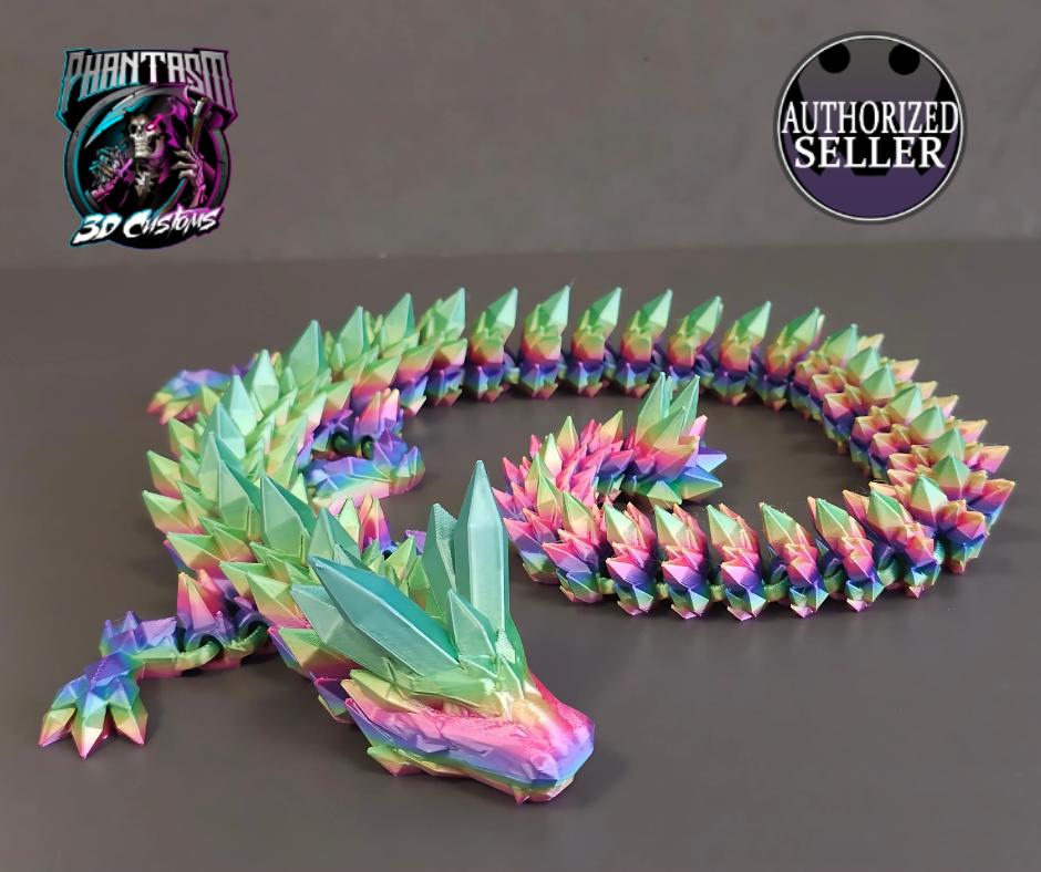 3D Printed Crystal Dragon - Candy Rainbow - 27 inches long!