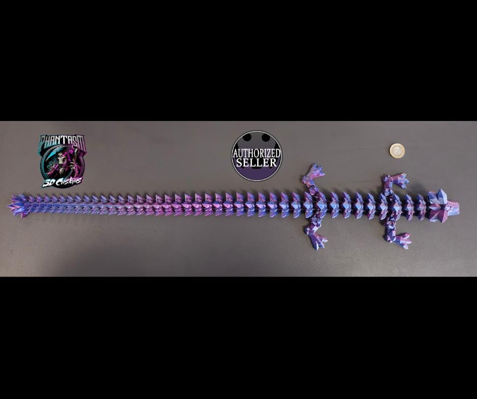 3D Printed Crystal Dragon - Purple/Blue/Silver - 27 inches long!